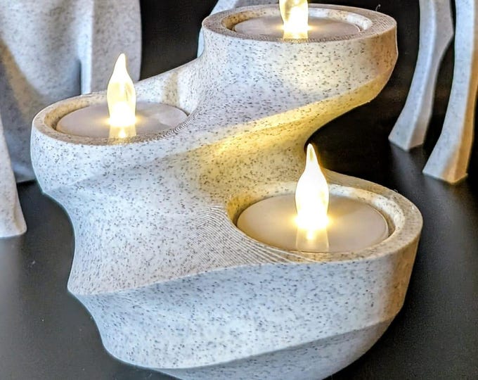Modern Minimalist Spiral Tealight Holder - Marble Series - Elegant Candle Stand for Home Decor - Unique Home Gift - LED Tealights included