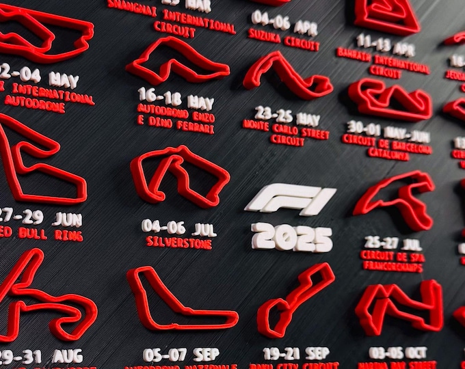 3D Formula 1 2025 Calendar - Wall Art - Calendar / Season Display - Great Unique Gift For F1 Lovers