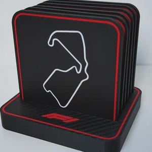 F1 Coaster Set – 3D Printed Carbon Fiber Texture, Track Design