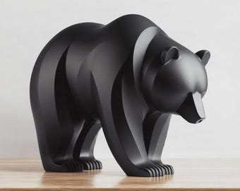 Modern Minimalist Bear Sculpture - Sleek 3D Printed Art Decor