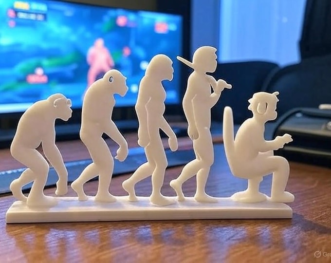 Human Evolution Gamer Sculpture - Minimalist 3D Printed Art Decor