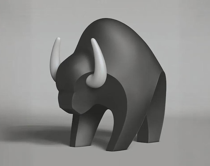 Modern Minimalist Bull Sculpture - Sleek 3D Printed Art Decor