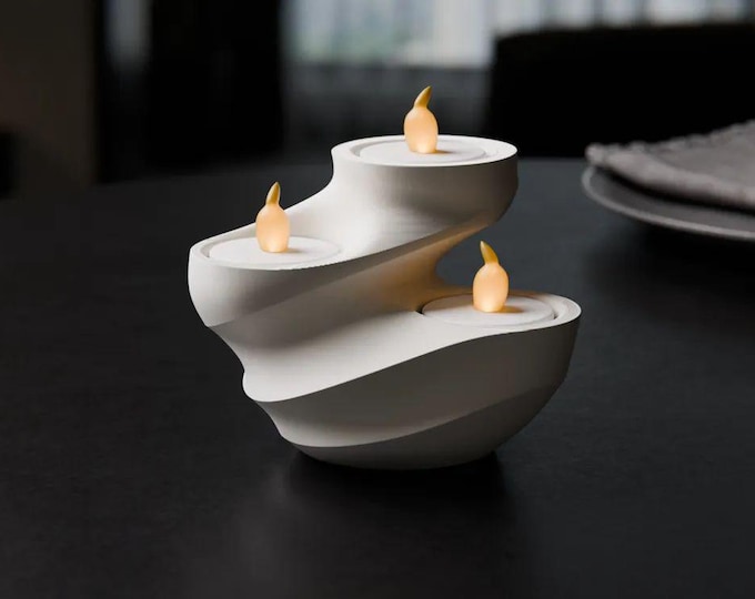 Modern Minimalist Spiral Tealight Holder - Elegant Candle Stand for Home Decor - Unique Home Gift - LED Tealights included