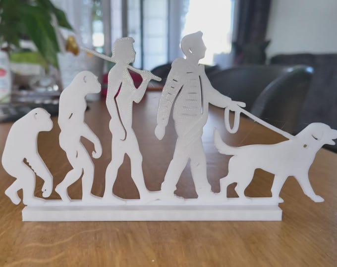 Human Evolution Dog Walker Sculpture - Minimalist 3D Printed Art Decor