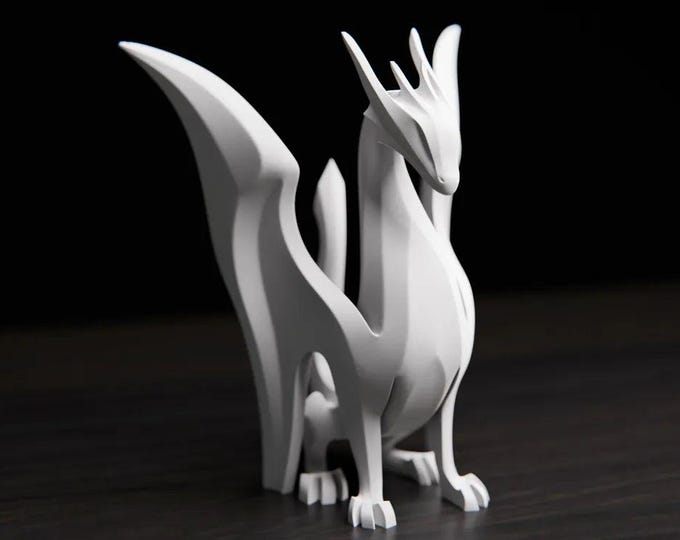 Sleek White Dragon Sculpture - Modern Fantasy Desk Decor