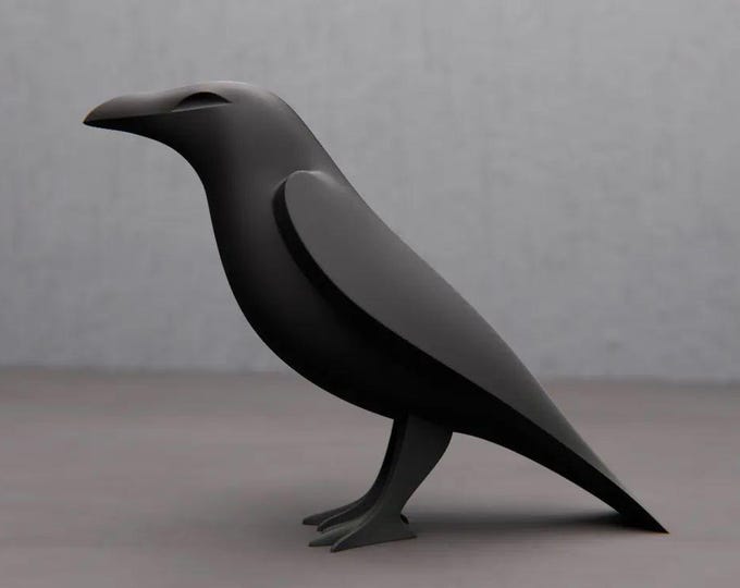 Large Modern Minimalist Raven Sculpture - Black Bird Home Decor - Unique Gifts