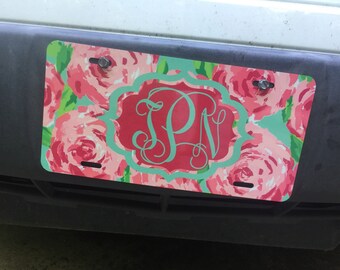 License Plate - license plate car monogramed -  personalized - monogrammed car tag - monogram license plate - lilly - custom license plate