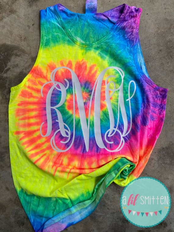 Monogram Tie Dye Tank Top-rainbow Sorority Gift-bridesmaid | Etsy