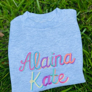 Personalized Girl Shirt/ Embroidery/ Girl Monogram/ Girl Embroidered Shirt/ Personalized Birthday Shirt/ Girl Applique/ rainbow sweatshirt