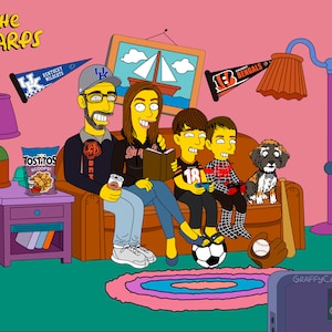 Simpsons portrait, custom simpson cartoon, family cartoon, fathers gift idea, boyfriend gift idea, couple portrait cartoon, turned yellow