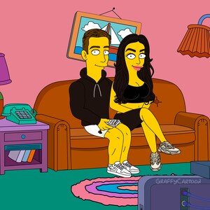 Simpsons Portrait, gift for boyfriend, Simpsonized, christmas gift, yellow character, turnedyellow, couple portrait LGBTQ, family cartoon