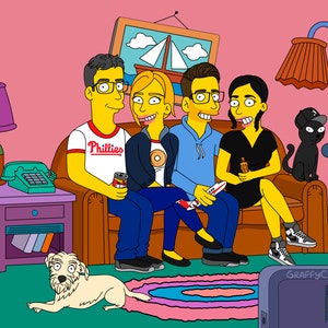 SALE Simpson portrait Yellow Cartoon christmas gift Couple portrait Family Fun Portrait Anniversary Birthday cartoon portrait  fathers gift