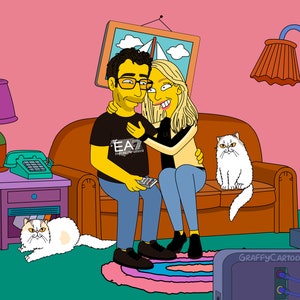 Simpsons Portrait, christmas gift idea, cartoon couple Portrait, gift for dad, boyfriend, Simpsons Style, gift for him, caricature portrait