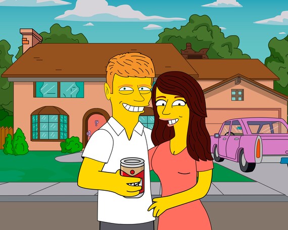 Simpson Coppia Ritratto Personalizzato Yellow Personaggio Idea Regalo Regalo Anniversario Ritratto Di Famiglia Ritratto Di Coppia Personalizzato