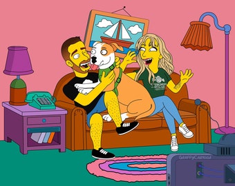 Simpson PORTRAIT Fathers day gift for boy friend Custom couple portrait cartoon portrait Custom portrait from photo Personalized gift