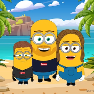 Minions Portrait gift fathers day custom Portrait couple Minion family Minion gift for boyfriend Custom Birthday gift for him minion wedding