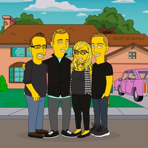 Custom Simpsons Portrait fathers Gift idea Cartoon Portraits Couple Family or christmas gift, turnme yellow gift for boy friend pet portrait