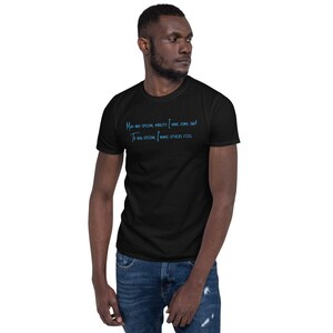 Może przedstawiać: Czarny t-shirt z niebieskim tekstem, który brzmi "MAY ANY SPECIAL ABILITY [HAVE COME NO! TO [HOW SPECIAL, MAKE OTHERS FEEL"