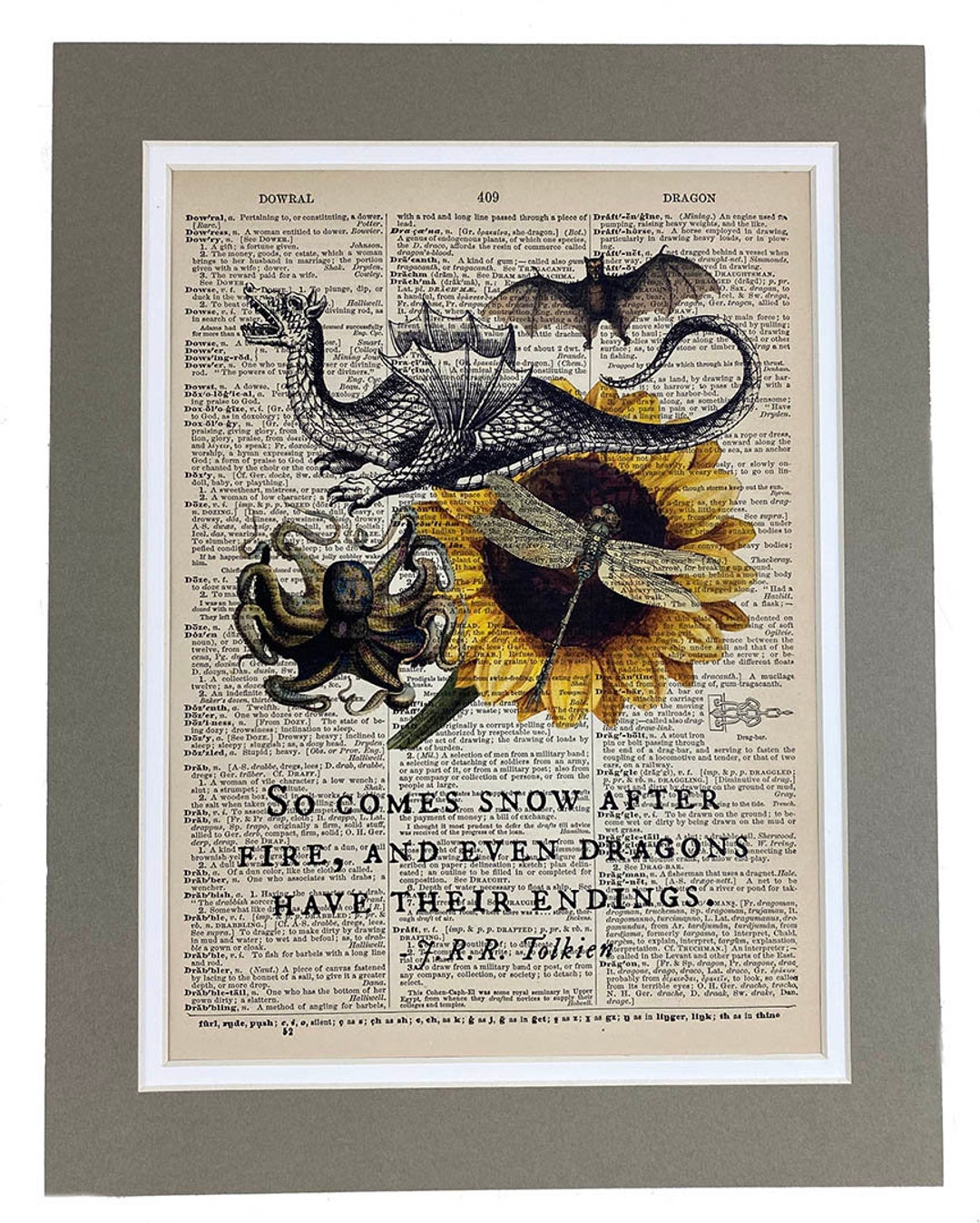 Steampunk Bear Wall Art - Vintage Dictionary Page Print, 8x10 Inches, Unframed