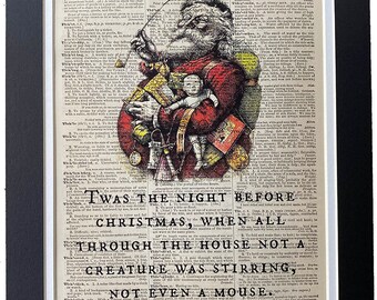 Repurposed Antique Dictionary Page Wall Decor - Thomas Nast Santa - Clement Moore - "Twas the Night Before Christmas"