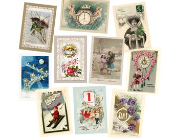 Vintage Nostalgic New Year's Holiday Postcards Collection 2 - Set of 10 - Reprints