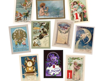 Vintage Nostalgic New Year's Holiday Postcards Collection 1 - Set of 10 - Reprints