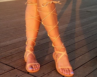 KYMA GLADIATOR SANDALS leather black sandals tie up sandals knee high