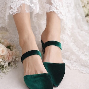 Emerald-grüne Samt Pantoletten: Handgefertigte Leder Ballerinas