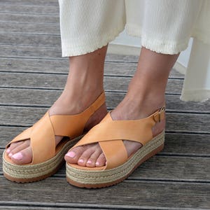 Leather Espadrille Flatform Sandals: Criss Cross Slingback Platform, &#39;&#39;Naxos&#39;&#39;