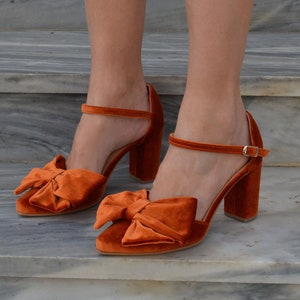 burnt orange velvet heels