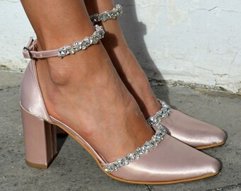 blush block heels closed toe