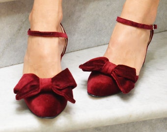 wine red block heels