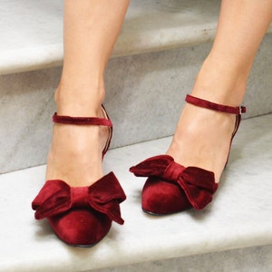 Merlot Wine Red Velvet Block Heels Velvet Bow Heels Burgundy Velvet Pumps Red Wedding Shoes Red Bridal Shoes Velvet Pumps maddie Etsy
