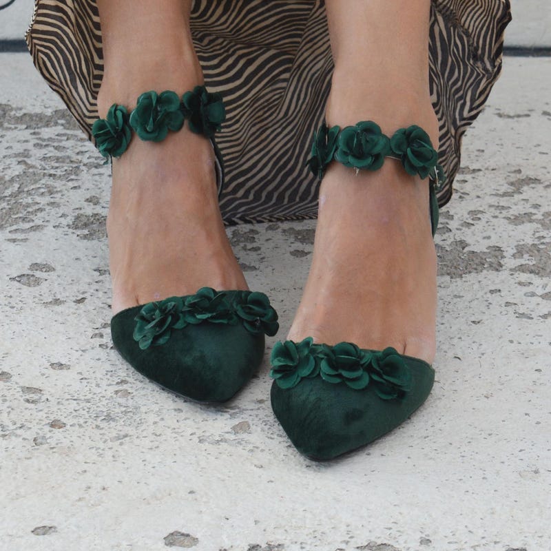 Floral Embroidered Block Heel Boots - Mid Heel PU Leather Boots