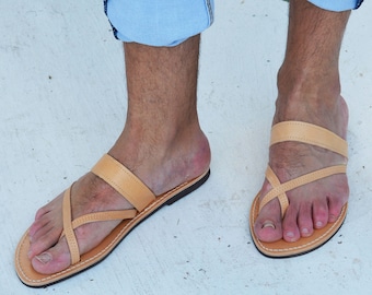 Skórzane sandały męskie w stylu greckim: ręcznie robione buty plażowe, prezent na lato