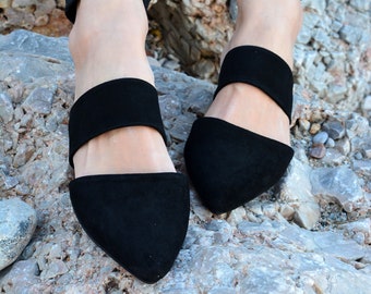Handmade Black Suede Mules: Greek Leather Slip-On Loafers