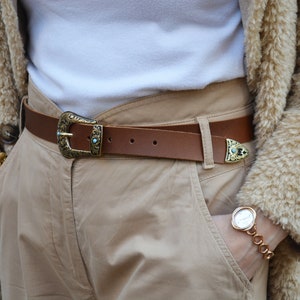 Brown Leather belt, Women&#39;s Elegant belt, Genuine leather belt for women, Handmade in Greece SHASHA