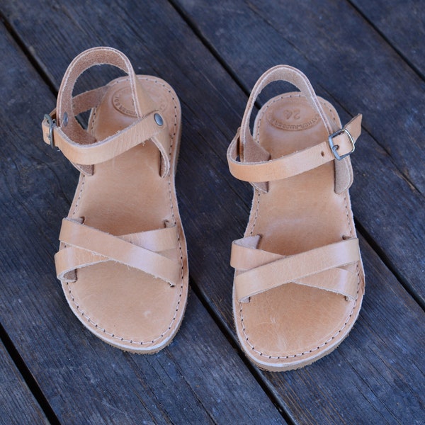 Kid's Greek Sandals, Children Leather Sandals, Girls shoes, Baby flats, Handmade Greek Children Sandals, leather sandals for kids ''Clio''