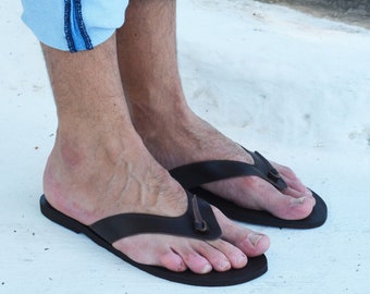 Men's Greek Leather Flip Flops: Handmade Brown Beach Sandals
