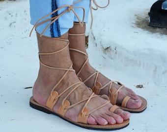 Men's Leather Gladiator Sandals: Handmade Greek Style