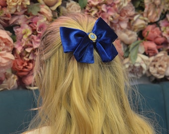 Royal Blau Samt Haarschleife: Handgemachte Französische Haarspange