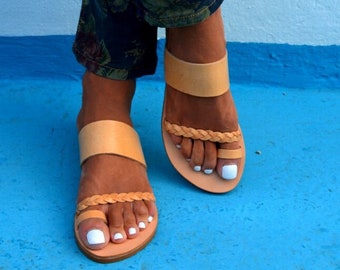 Anesi sandals, Ancient Greek leather sandals, Slide sandals, Women flat sandals, Handmade braided sandals, Leather sandals, Toe ring sandals