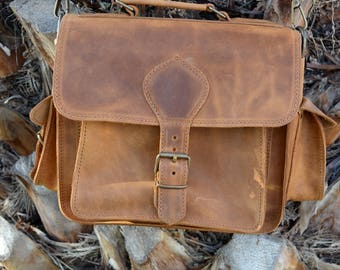 Rustic Leather DSLR Camera Bag with Padded Insert, Leather Camera Bag, DSLR Leather Shoulder Bag, Leather messenger bag, Made in Greece