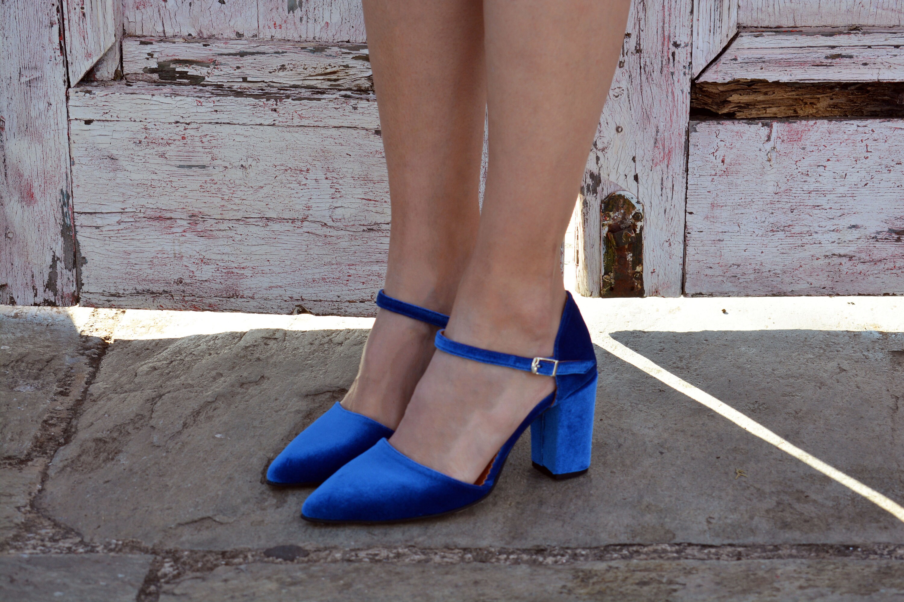 Royal Blue Velvet Block Heels Trouwhakken voor Bruid Blauw - Etsy België