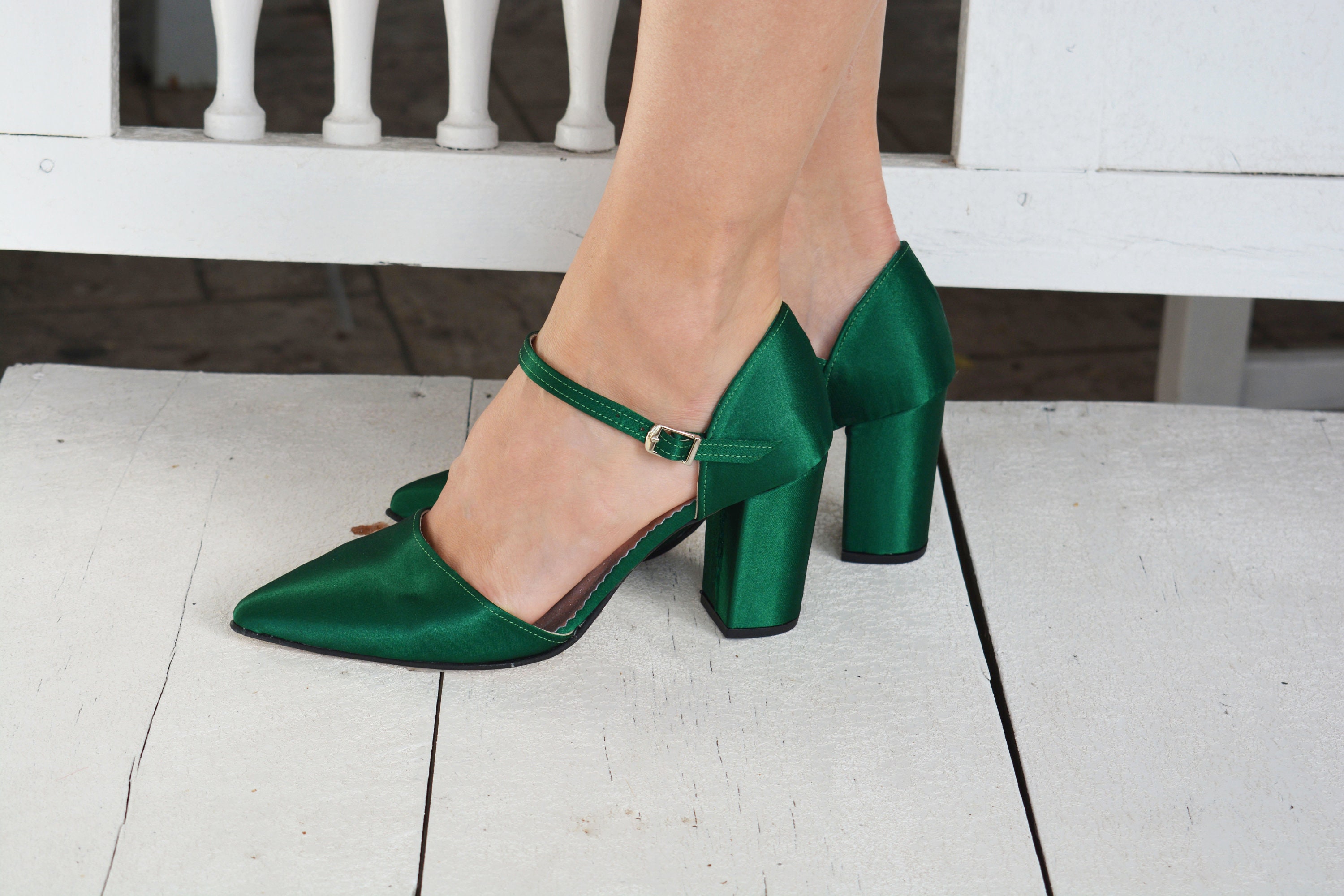 Emerald Green Wedding Shoes Block Heel Wedding Shoes Green Etsy UK