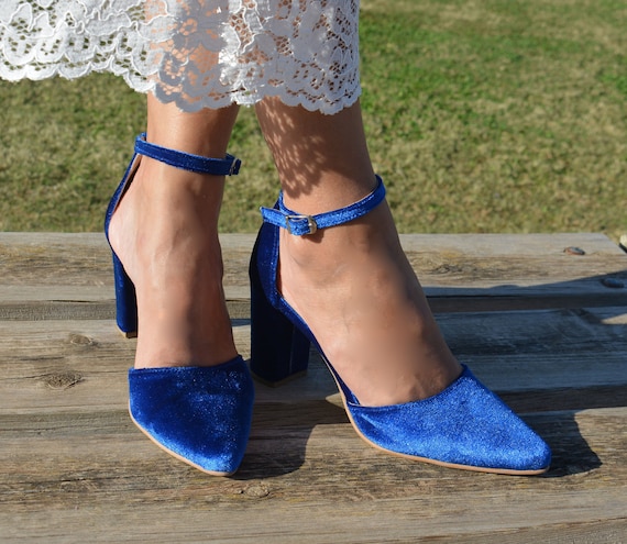 Blue Lace Block Heel Wedding Shoes Blue Bridesmaids Shoes – Custom Wedding  Shoes by A Bidda Bling