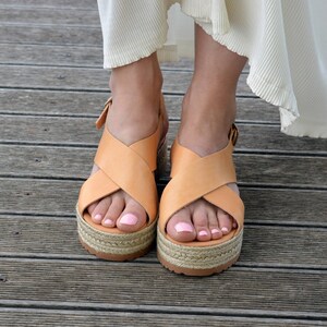 Greek Sandals, Espadrilles Sandals, Leather Flatform Sandals, Criss Cross Sandals, Slingback Platform Sandals ''Naxos'' image 4