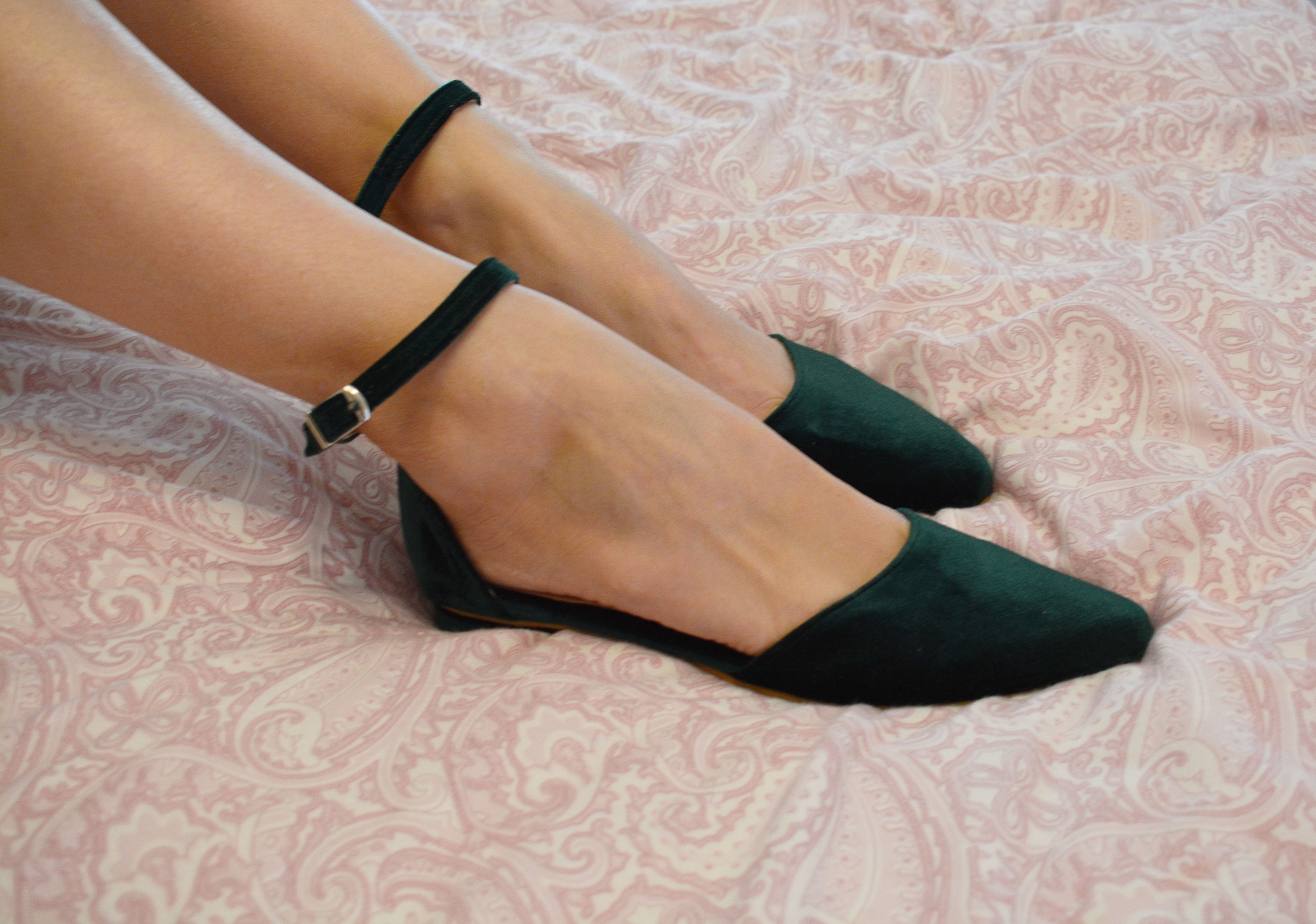 emerald green low heel shoes