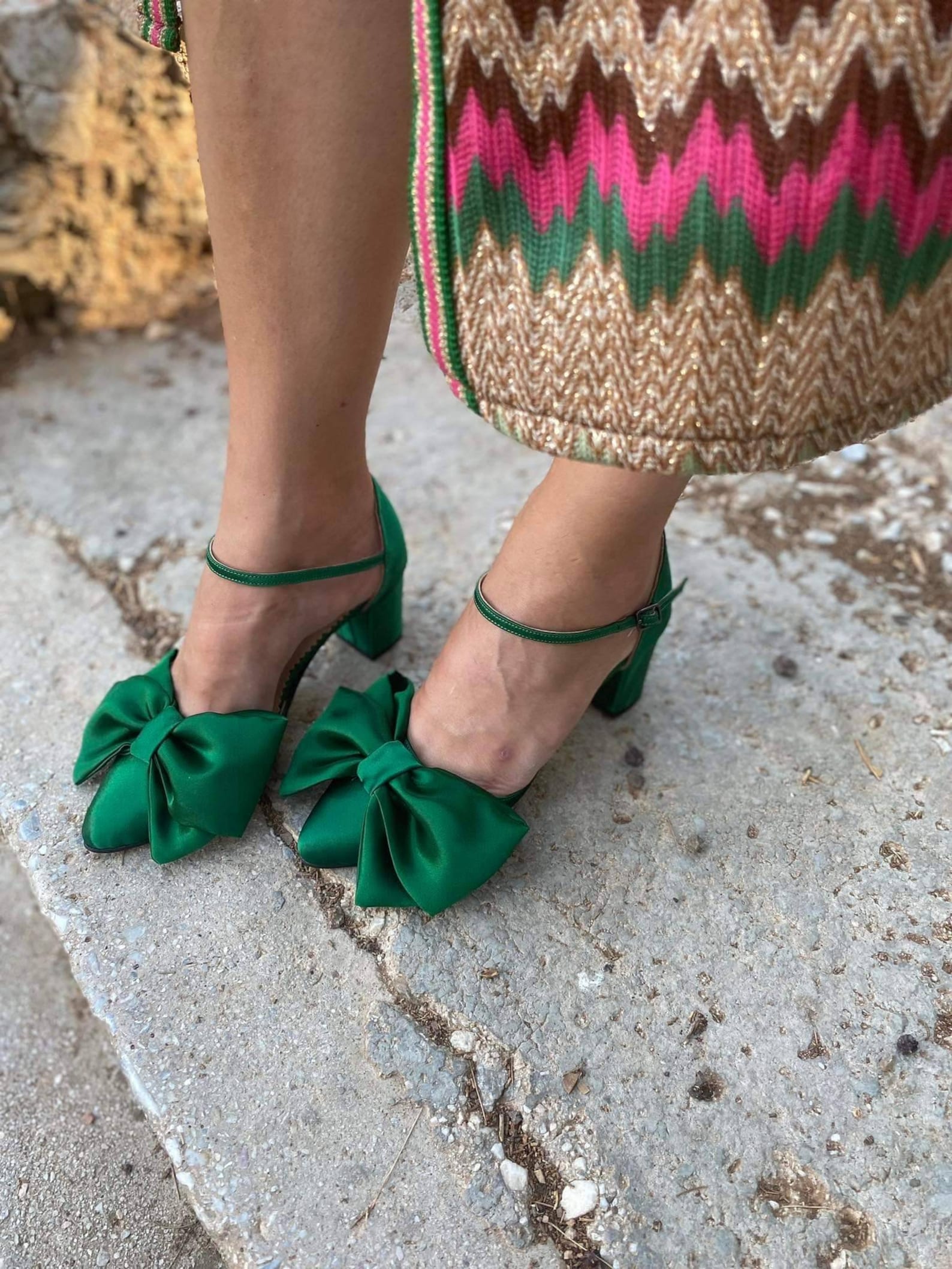 emerald green satin heels