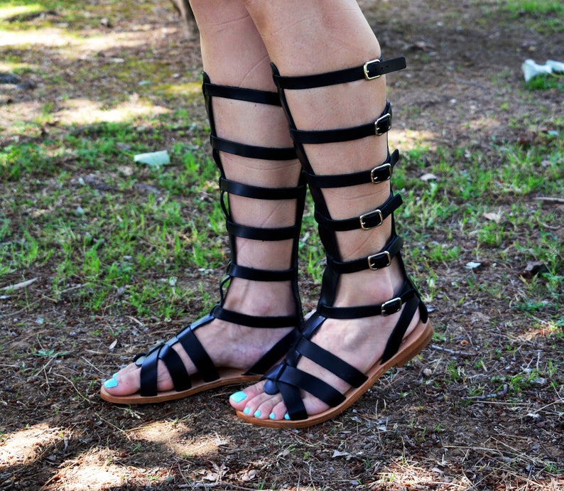 Leather Gladiator Sandals Ancient Greek Sandals Knee High - Etsy